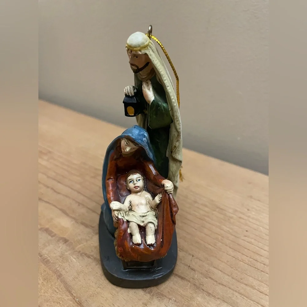 Vintage Handpainted Wood Christmas Nativity Ornament